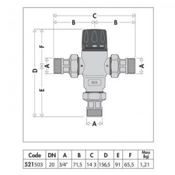 MEZCLADOR TERMOSTÁTICO ANTICAL REGULABLE 521 CALEFFI