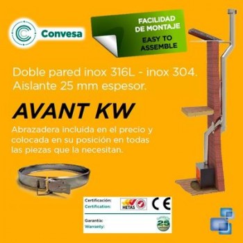 MÓDULO COMPROBACIÓN 0,50 m DIÁMETRO 150/200 CHIMENEA DOBLE PARED INOX 316-304 CONVESA KW